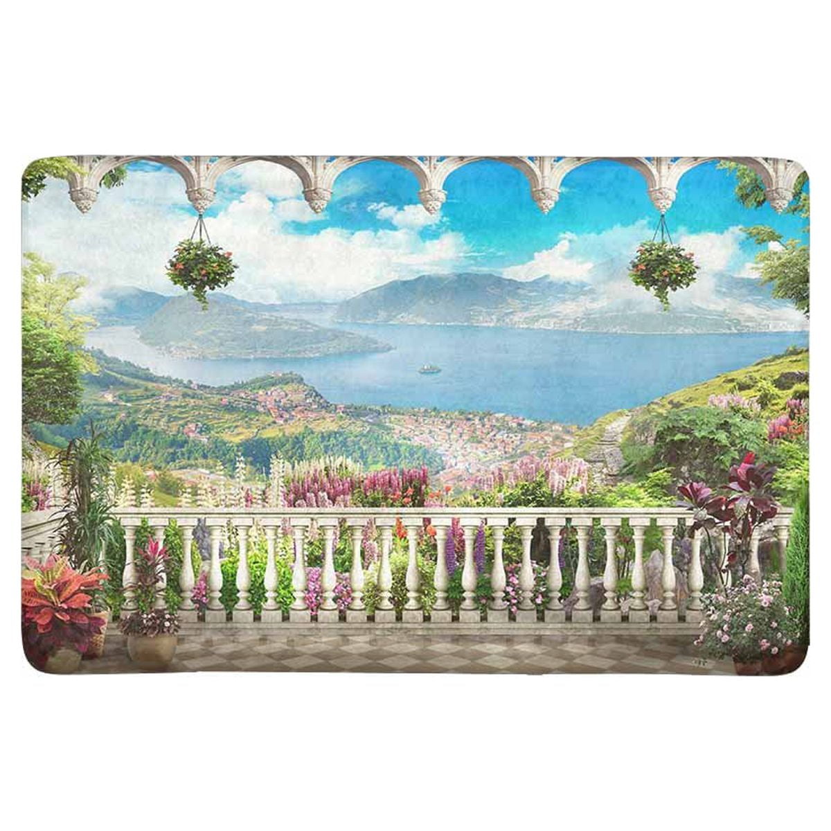 MKHERT Lovely Balcony Views of Mountains Sea and Flowers Doormat Rug Home Decor Floor Mat Bath
