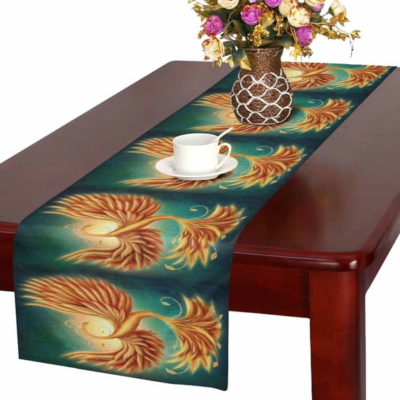 MKHERT Magic Phoenix Firebird with Firebird Alluring Swirls Art Table Runner Home Decor for Home Kitchen Dining Wedding Party 16x72 Inch