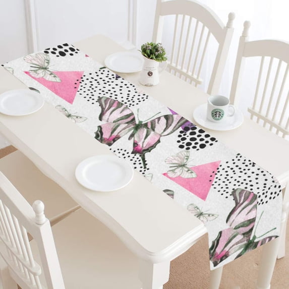 MKHERT Marble Textures Butterfly Table Runner for Kitchen Wedding Party Home Decor 16x72 inch