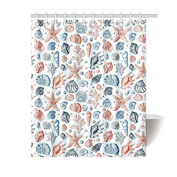 MKHERT Marine Life Shells Polyester Fabric Bathroom Shower Curtain 60x72 inch