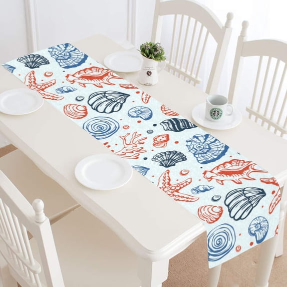 MKHERT Marine Life Shells Table Runner for Kitchen Wedding Party Home Decor 14x72 inch