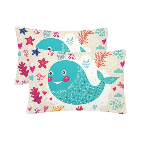 MKHERT Marine With Funny Whale Pillowcase Pillow Protector Cushion Cover 20x30 inch,Set of 2