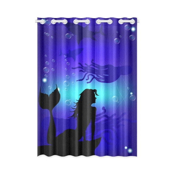 MKHERT Mermaid Fish Blackout Window Curtain Drapes Bedroom Living Room Kitchen Curtains 52x84 inch