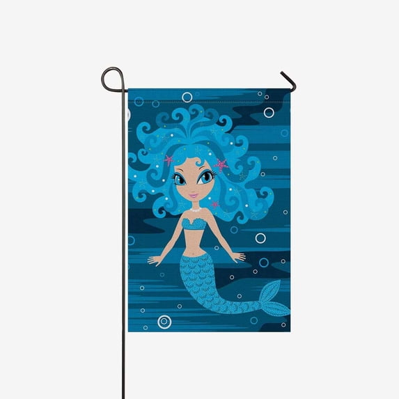 MKHERT Mermaid Fish Garden Flag Banner Decorative Flag for Wedding Home Outdoor Garden Decor 12x18 inch