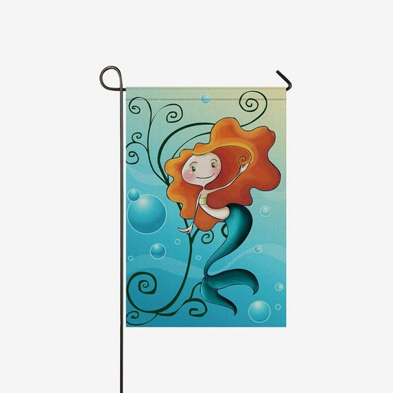MKHERT Mermaid Fish Garden Flag Banner Decorative Flag for Wedding Home Outdoor Garden Decor 12x18 inch