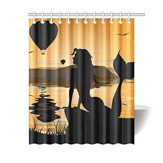 MKHERT Mermaid Silhouette On Sunset Polyester Fabric Shower Curtain 60x72 inch