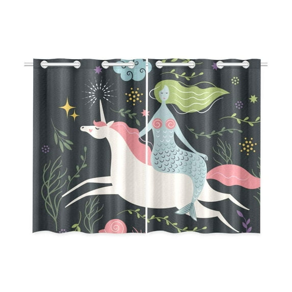 MKHERT Mermaid and Unicorn Window Curtains Kitchen Curtain Room Bedroom Drapes Curtains 26x39 inch, 2 Piece