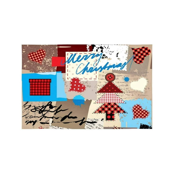 MKHERT Merry Christmas in Vintage Old Newspaper with Mosaics Placemats Table Mats for Dining Room Kitchen Table Decoration 12x18 inch,Set of 4