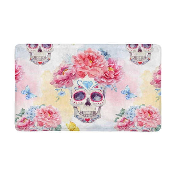 MKHERT Mexican Skull and Peony Flowers with Flying Butterflies Doormat Rug Home Decor Floor Mat Bath Mat 30x18 inch