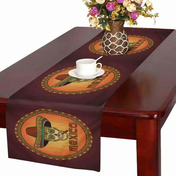 MKHERT Mexican Skull with Sombrero Hat with Cigar Table Runner Home Decor for Wedding Banquet Decoration 16x72 Inch