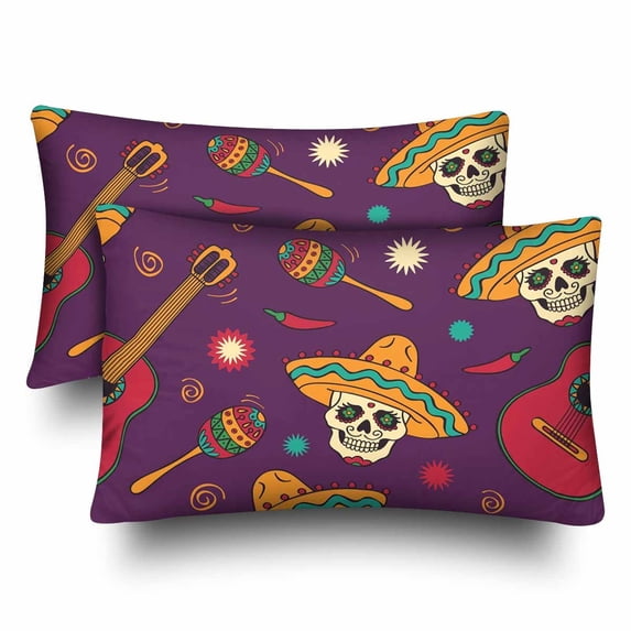 MKHERT Mexican Skulls Death Day Pillowcase Pillow Protector Cushion Cover 20x30 inch,Set of 2