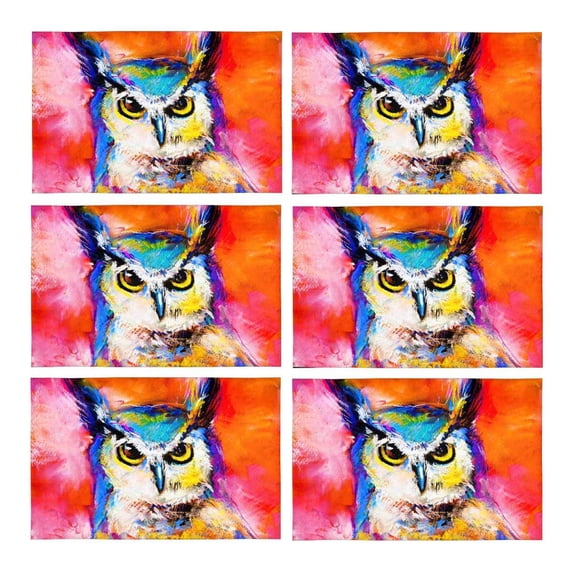 MKHERT Modern Art Pastel Painting of an Owl Placemats Table Mats for Dining Room Kitchen Table Decoration 12x18 inch,Set of 6