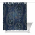 thumbnail image 1 of MKHERT Modern Blue Denim Pattern with Buttons and Paisley Waterproof Shower Curtain Decor Fabric Bathroom Set 60x72 inch, 1 of 1
