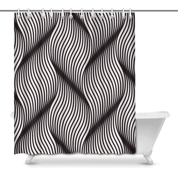 MKHERT Modern Decor Geometric Waves Abstract Ripple Monochrome House Decor Shower Curtain Bathroom Decorative Bathroom Shower Curtain Set Rings 66x72 inch