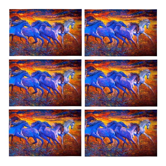 MKHERT Modern Running Horses Animal Oil Painting Placemats Table Mats for Dining Room Kitchen Table Decoration 12x18 inch,Set of 6