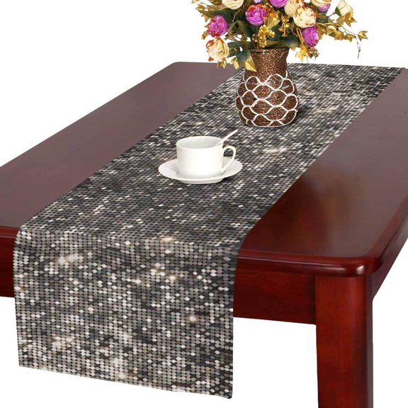 MKHERT Modern Silver Tiles Mosaic with Light Spots Table Runner Home Decor for Home Kitchen Dining Wedding Party 16x72 Inch