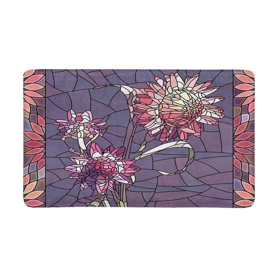 MKHERT Mosaic Pink Helichrysum Flowers in Stained Glass Window Frame Doormat Rug Home Decor Floor Mat Bath Mat 30x18 inch