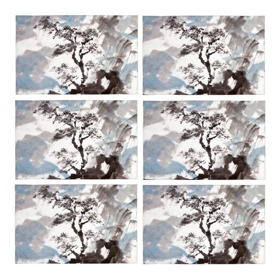 MKHERT Mountains and Pine Tree Landscape Chinese Ink Painting Placemats Table Mats for Dining Room Kitchen Table Decoration 12x18 inch,Set of 6