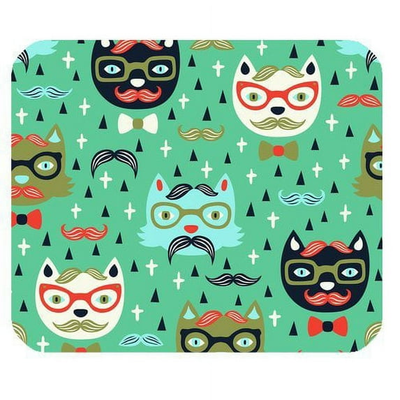 MKHERT Mr. Cat with Mustache Rectangle Mousepad Mat For Mouse Mice Size 9.84x7.87 inches