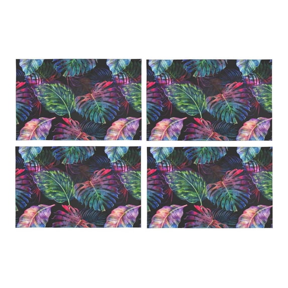 MKHERT Multi-Color Tropical Palm Tree Hawaiian Jungle Monstera Leaf Placemats Table Mats for Dining Room Kitchen Table Decoration 12x18 inch,Set of 4