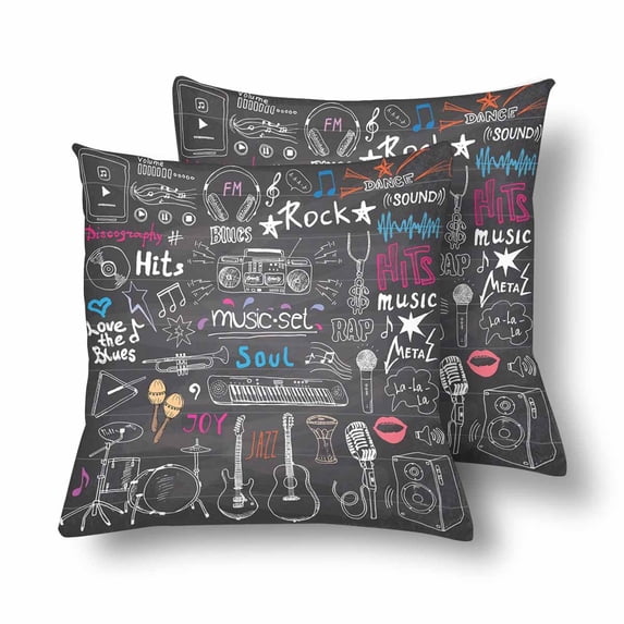 MKHERT Music Instrument Doodle Pillowcase Pillow Protector Cushion Cover 18x18 inch,Set of 2