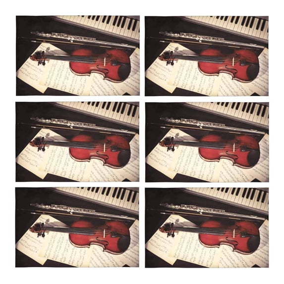 MKHERT Musical Instruments Violin and Piano with Music Notes Placemats Table Mats for Dining Room Kitchen Table Decoration 12x18 inch,Set of 6