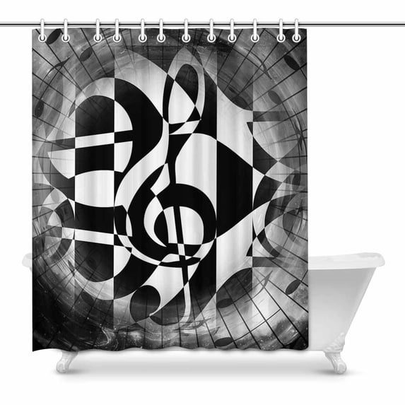 MKHERT Musical Theme Music Clefs Music Note Lines Decor Waterproof Polyester Bathroom Shower Curtain Bath 60x72 inch