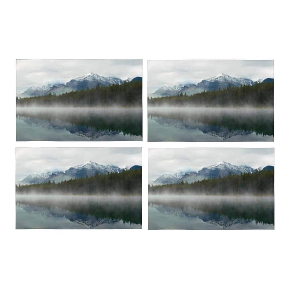 MKHERT Nature Theme Lake Herbert Panorama Foggy Mountain in Canada Placemats Table Mats for Dining Room Kitchen Table Decoration 12x18 inch,Set of 4