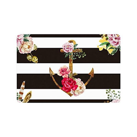 MKHERT Nautical Anchor Rose Flowers Black Stripes Doormat Rug Home Decor Floor Mat Bath Mat 23.6x15.7 inch