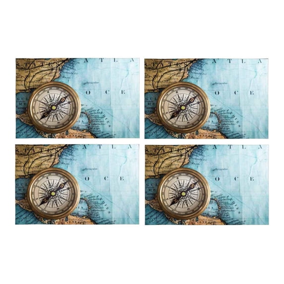 MKHERT Nautical Compass On Vintage World Map Adventure Placemats Table Mats for Dining Room Kitchen Table Decoration 12x18 inch,Set of 4