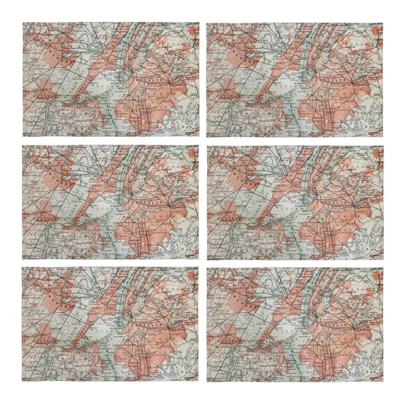 MKHERT New York Old Map from The End of 19th Century Period Placemats Table Mats for Dining Room Kitchen Table Decoration 12x18 inch,Set of 6