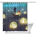 thumbnail image 1 of MKHERT Night Scenery A Man in A Boat Among Glowing Moons On The Sea Home Decor Waterproof Polyester Bathroom Shower Curtain Bath Decorations Hooks 66x72 inch, 1 of 1