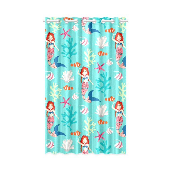 MKHERT Ocean Creature with Mermaid Window Curtain Living Room,Bedroom Window Drapes 52x84 inch