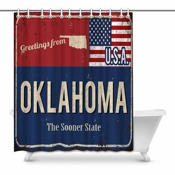 MKHERT Oklahoma the Sooner State Rusty Metal Sign with American Flag Home Decor Waterproof Polyester Fabric Shower Curtain Bathroom Sets 60x72 inch
