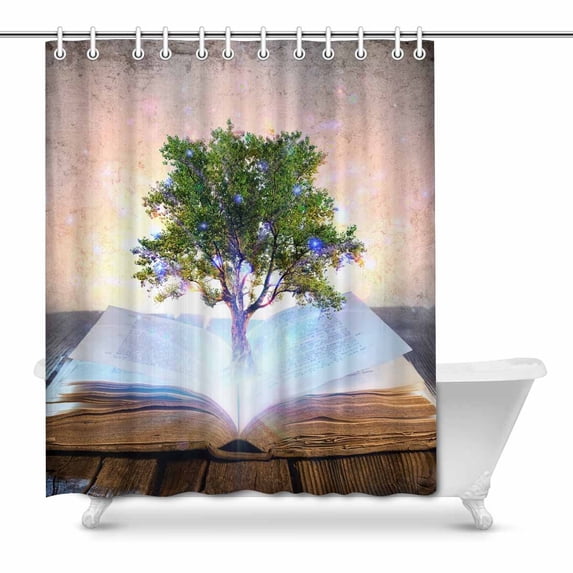 MKHERT Old Book with Magic Tree of Life on Vintage Wooden Table Decor Waterproof Polyester Bathroom Shower Curtain Bath Decorations 60x72 inch