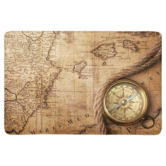 MKHERT Old Compass on Vintage Map in 18 Centuries Doormat Rug Home Decor Floor Mat Bath Mat 23.6x15.7 inch