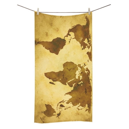 MKHERT Old Paper World Map Bath Towel 30x56 Inches Bathroom Towel Beach Sunbath