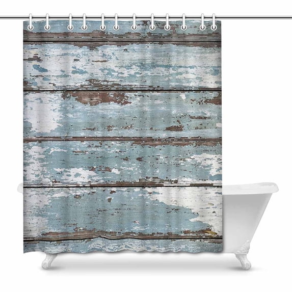 MKHERT Old Solid Blue Wood Slats Rustic Shabby Waterproof Shower Curtain Decor Fabric Bathroom Set 66x72 inch