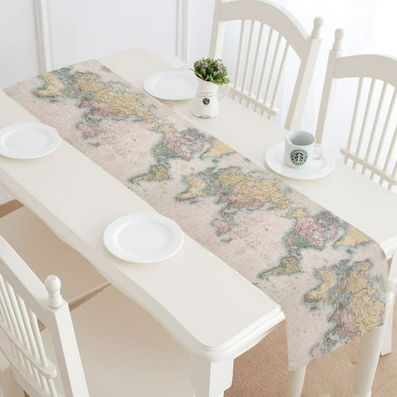 MKHERT Old Stained World Map Table Runner Home Decor for Kitchen Dining Wedding Party 16x72 Inch