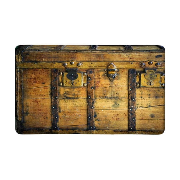 MKHERT Old Wooden Chest Trunk in Golden Color and Rusty Doormat Rug Home Decor Floor Mat Bath Mat 30x18 inch