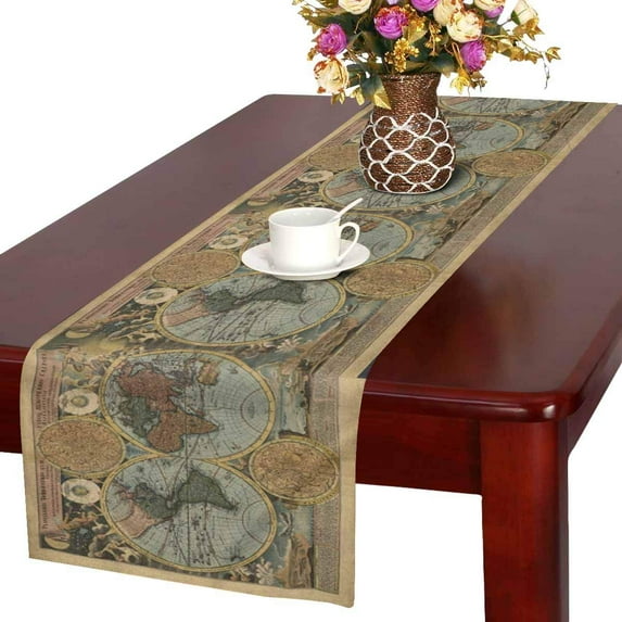 MKHERT Old World Map in Vintage Style Table Runner Home Decor for Wedding Banquet Decoration 16x72 Inch