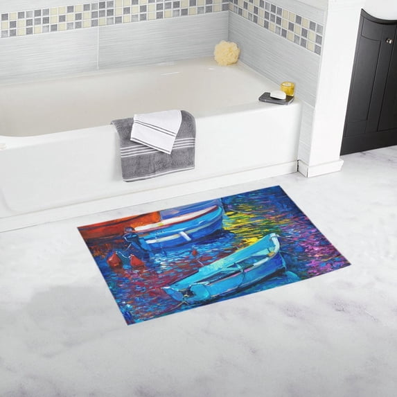 MKHERT Original Oil Painting of Boats Doormat Non-slip Bath Mat Floor Mat 30x18 inch