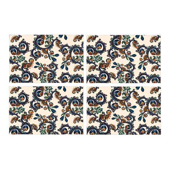 MKHERT Ornamental Colored Floral Pattern with Flowers Doodles and Cucumbers Placemats Table Mats for Dining Room Kitchen Table Decoration 12x18 inch,Set of 4