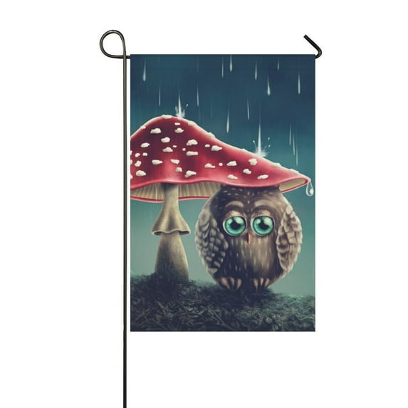 MKHERT Owl Mushrooms Garden Flag Outdoor Flag 12x18 inch