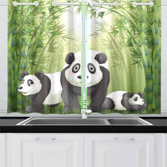 MKHERT Pandas Window Curtain Kitchen Curtain 26x39 inch,Two Piece