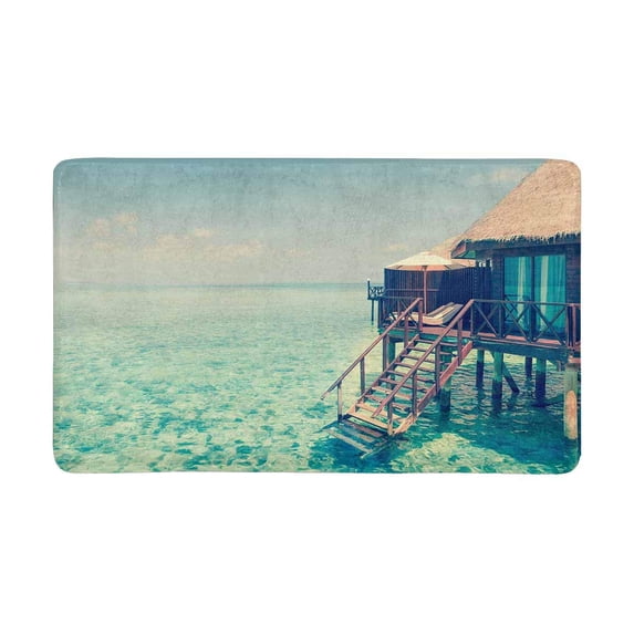 MKHERT Panorama of Tropical Island Resort with Water Bungalows at Night Doormat Rug Home Decor Floor Mat Bath Mat 30x18 inch