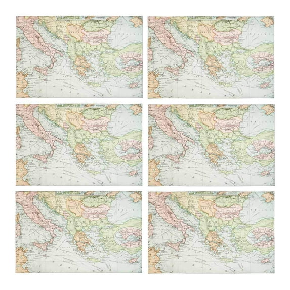 MKHERT Panoramic View of an Antique Map Historical Art Placemats Table Mats for Dining Room Kitchen Table Decoration 12x18 inch,Set of 6