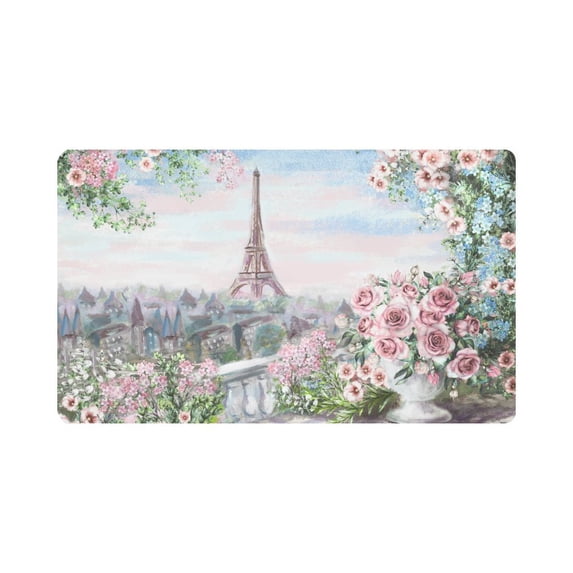 MKHERT Paris Landscape Oil Painting Summer Paris Flower Roses Doormat Rug Home Decor Floor Mat Bath Mat 30x18 inch