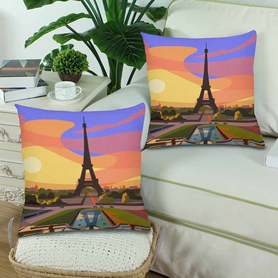 MKHERT Paris Landscape With Eiffel Tower Throw Pillowcase Pillow Cover Cushion Couver 18x18 inch, Set of 2