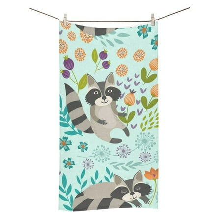 MKHERT Pattern With Cute Raccoons And Spring Flowers Bath Towel Shower Towel Wash Cloth Face Towels 16x28 Inches